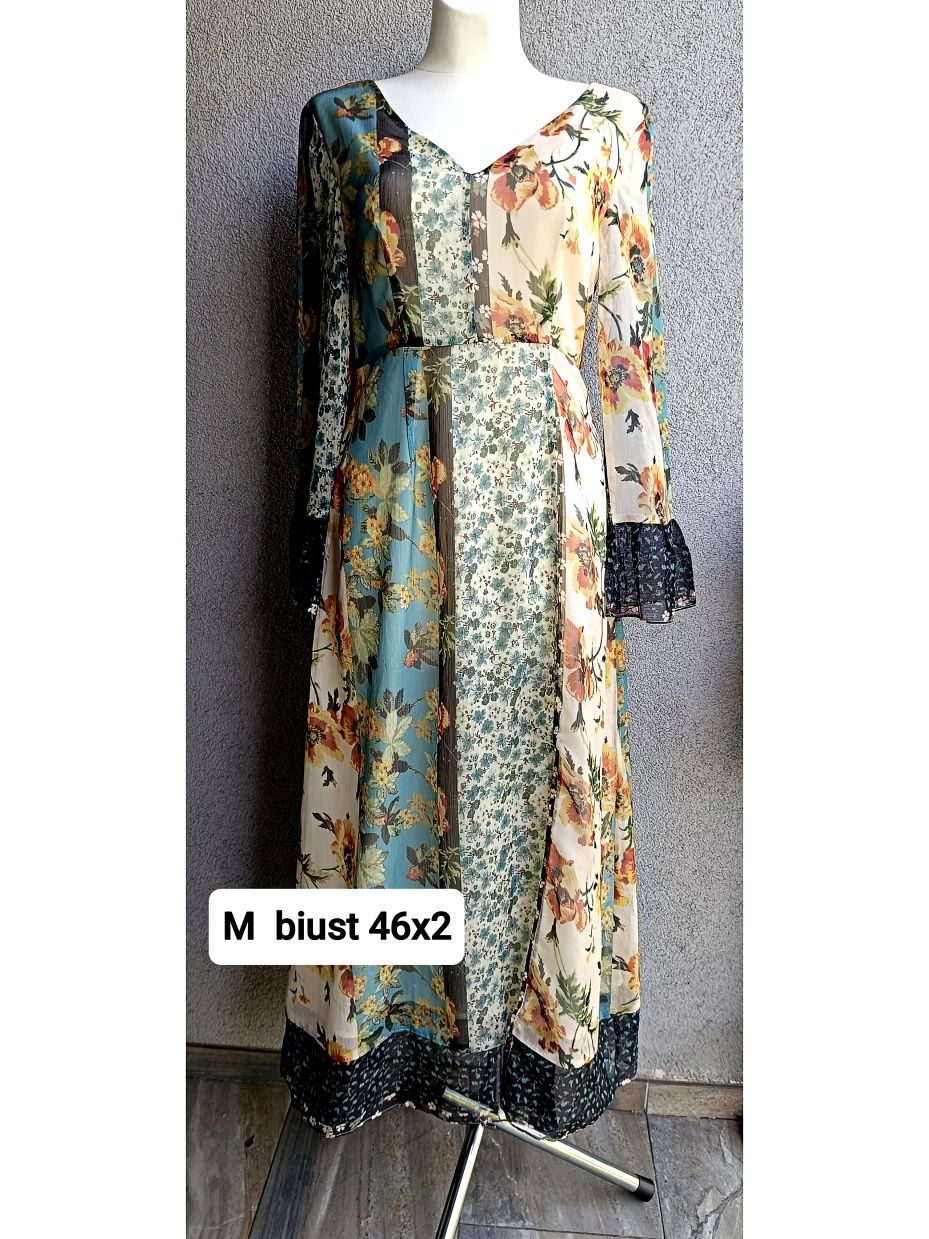 Sukienka letnia M biust 46x2 zwiewna romantic kwiaty maki
