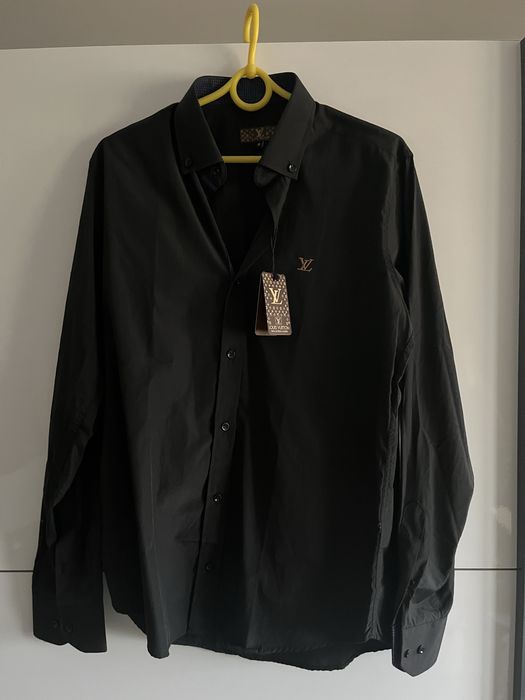 Ekskluzywna czarna koszula męska – styl Louis Vuitton – NOWA z metką