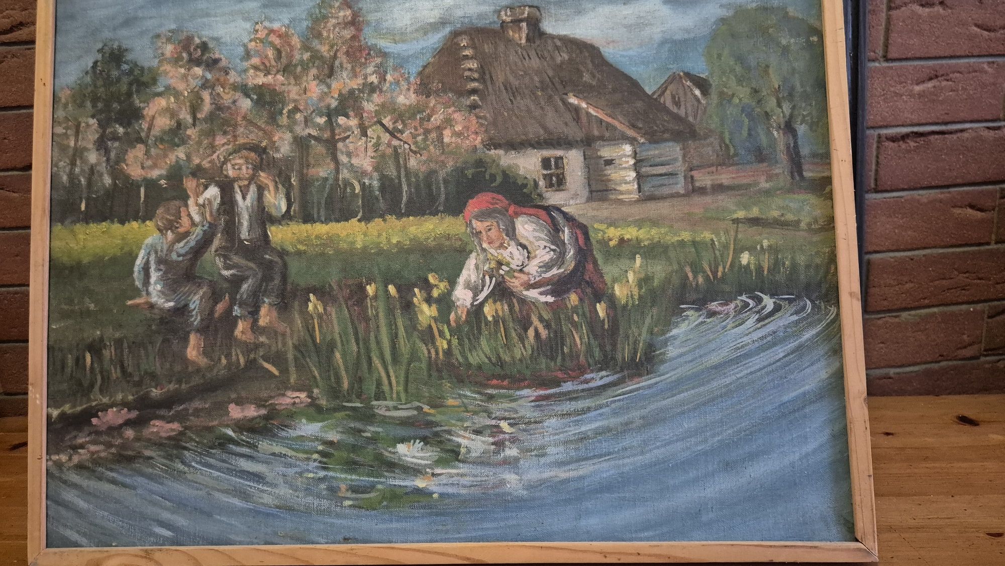 Obraz Olejny: Sielanka Wiejska z Postaciami | 38x50 cm