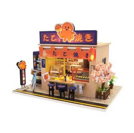 Diy Mini drewniany domek Restauracja Sushi meble oświetlenie