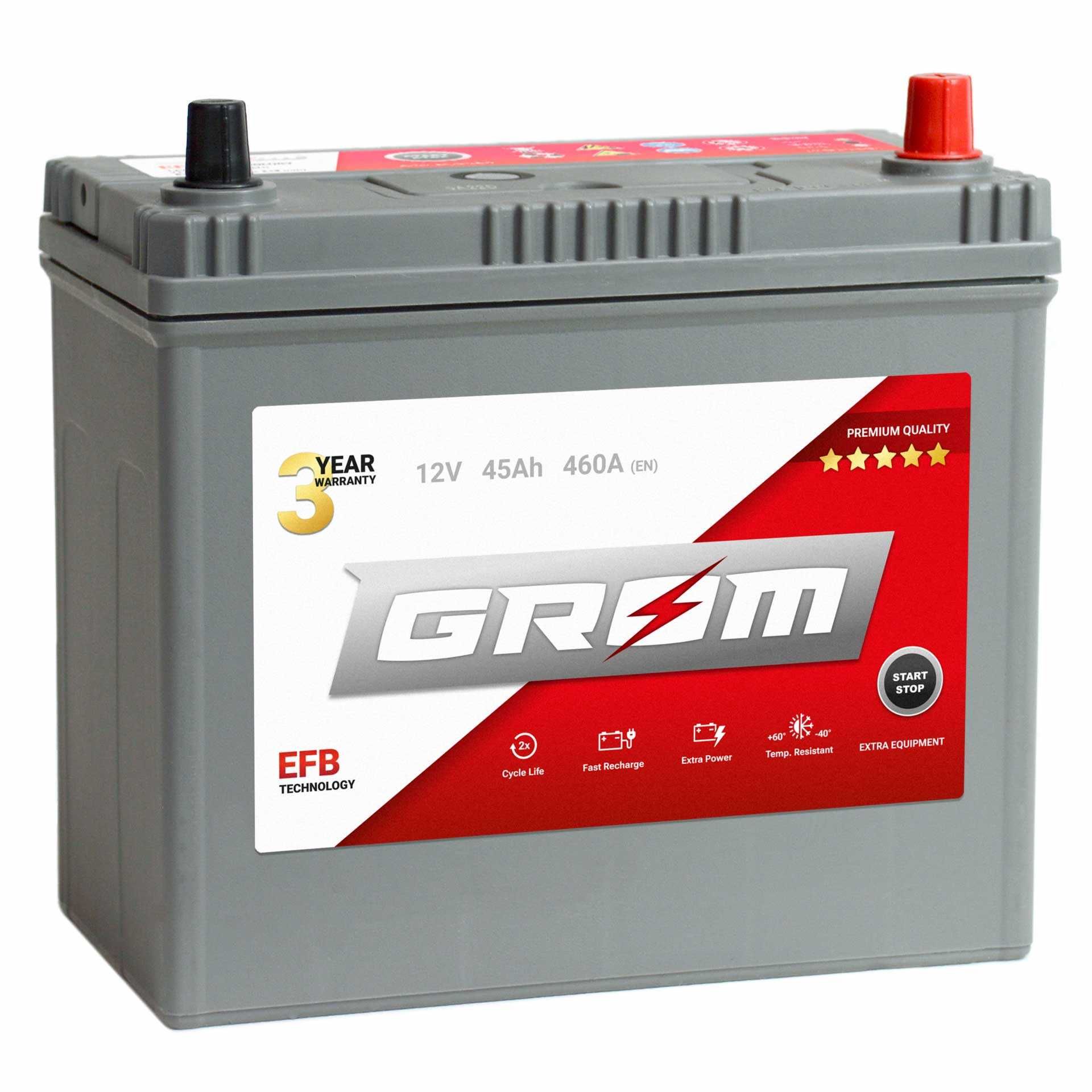 Akumulator GROM EFB START&STOP 45Ah 460A Japan Prawy Plus DTR