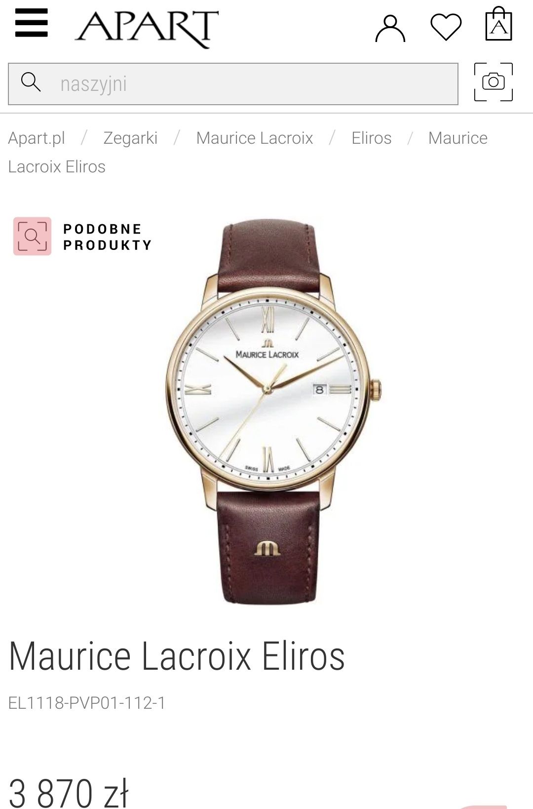 Zegarek marki Maurice Lacroix .     Wersja Eliros Gold PVD EL1118