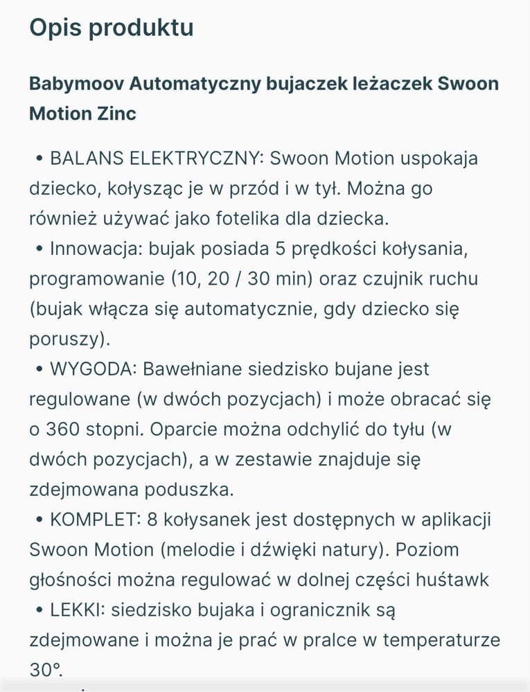 BabyMoov automatyczny bujaczek leżaczek