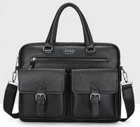 Чоловіча бізнес-сумка портфель для документів JEEP, чорна, коричнева