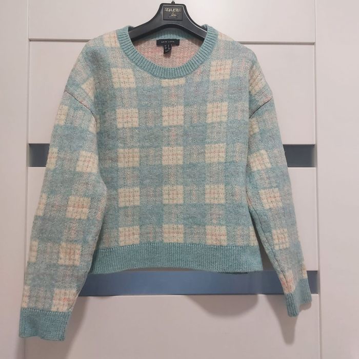 Ciepły gruby sweter zimowy w kratkę New Look M 38
