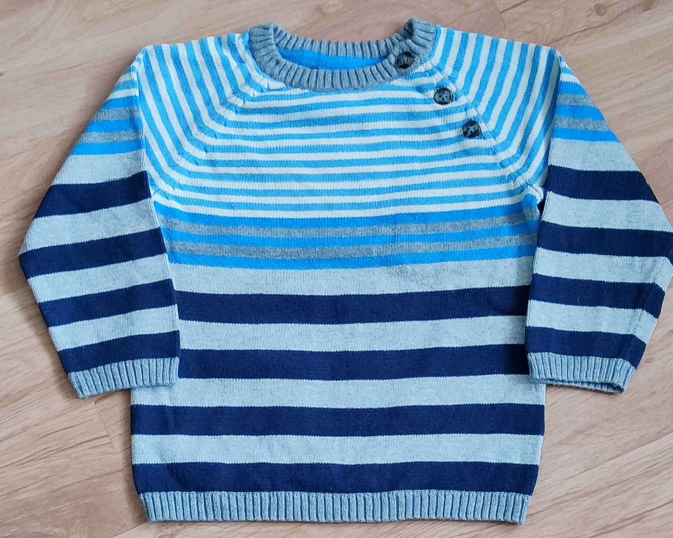 Sweterek w paseczki błękit granat popiel biel H&M