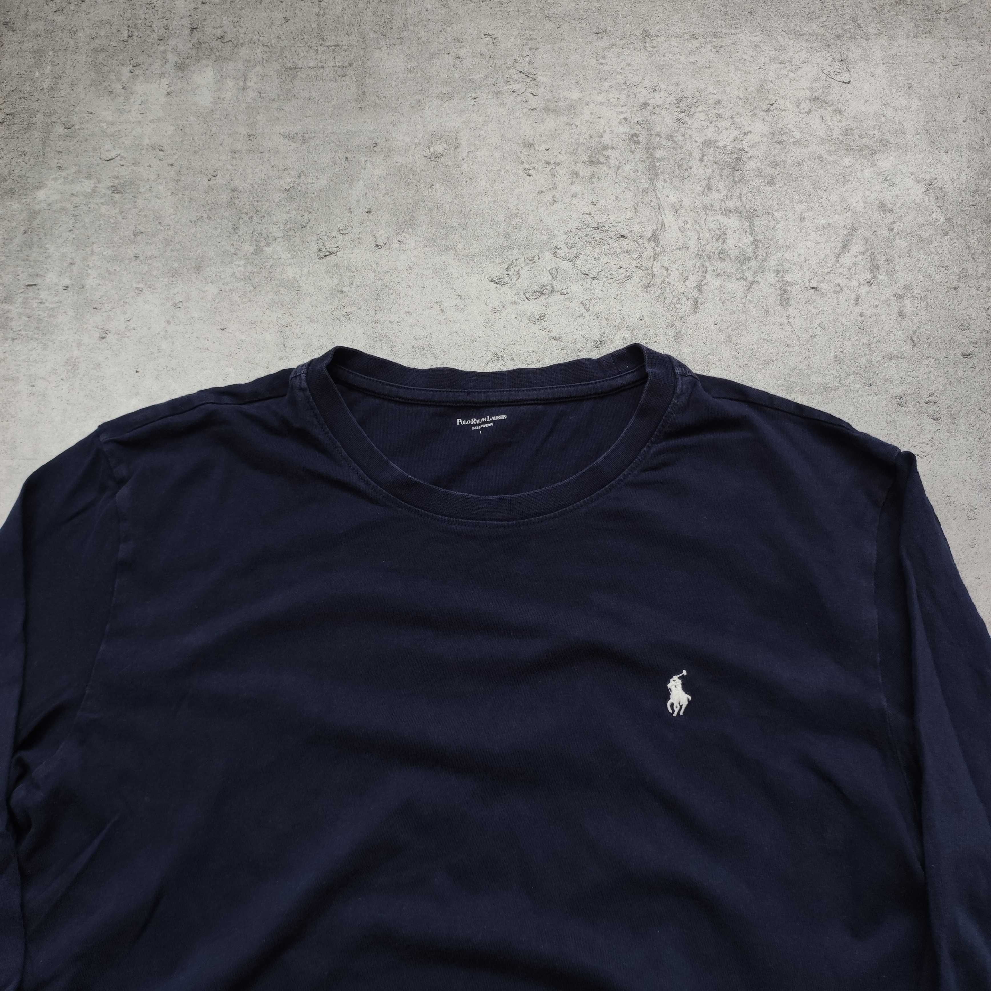 MĘSKA Koszulka Bawełna Długi Rękaw Granatowa Konik Polo Ralph Lauren