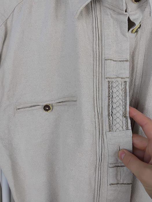 Lniana koszula narzutka bawełniana kurtka koszulowa vintage len XL 42