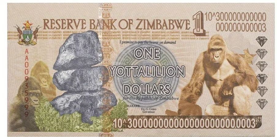 Banknot kolekcjonerski 1 Jeden yottalilion dolarów Zimbabwe UV