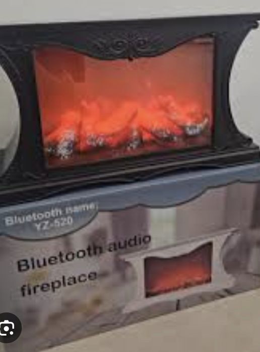 Kominek LED z Bluetooth – brązowy, imitacja ognia