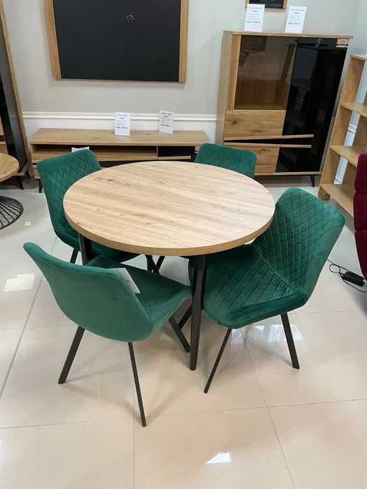 (120) Stół okrągły rozkładany + 4 krzesła, nowe 1190 zł
