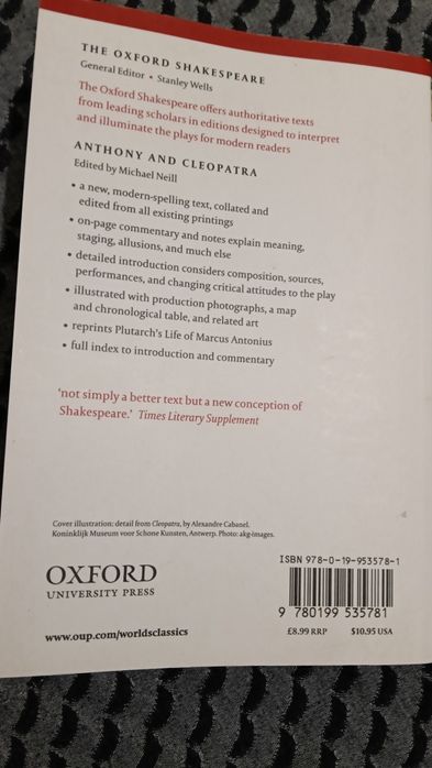 Livro "Anthony and Cleopatra" de Shakespeare