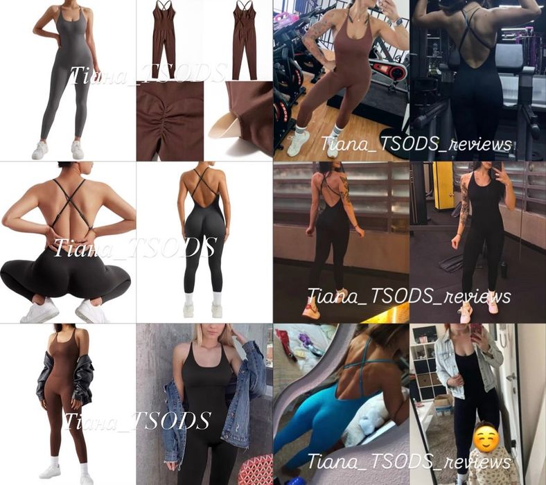 Спорт комбінезон лосинами пуш-ап відкритою спиною чорний шоколадний СМ