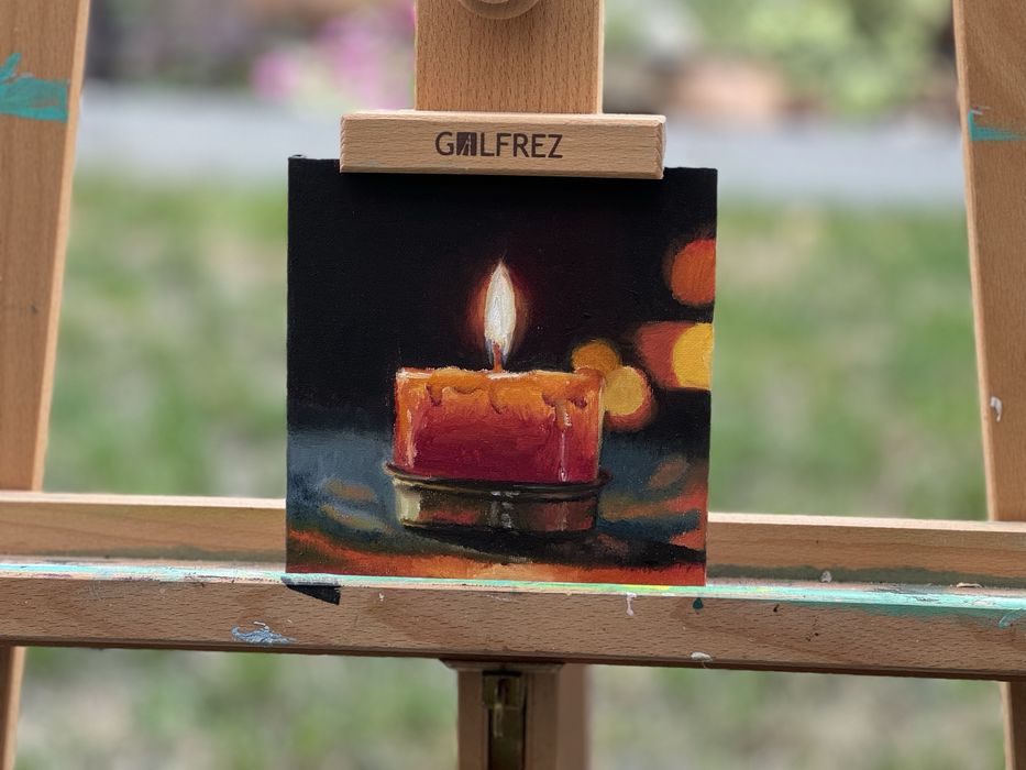 Obraz olejny 15 x 15 cm Świeca