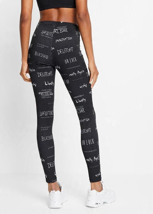 B.P.C legginsy czarne z białymi napisami r.32/34