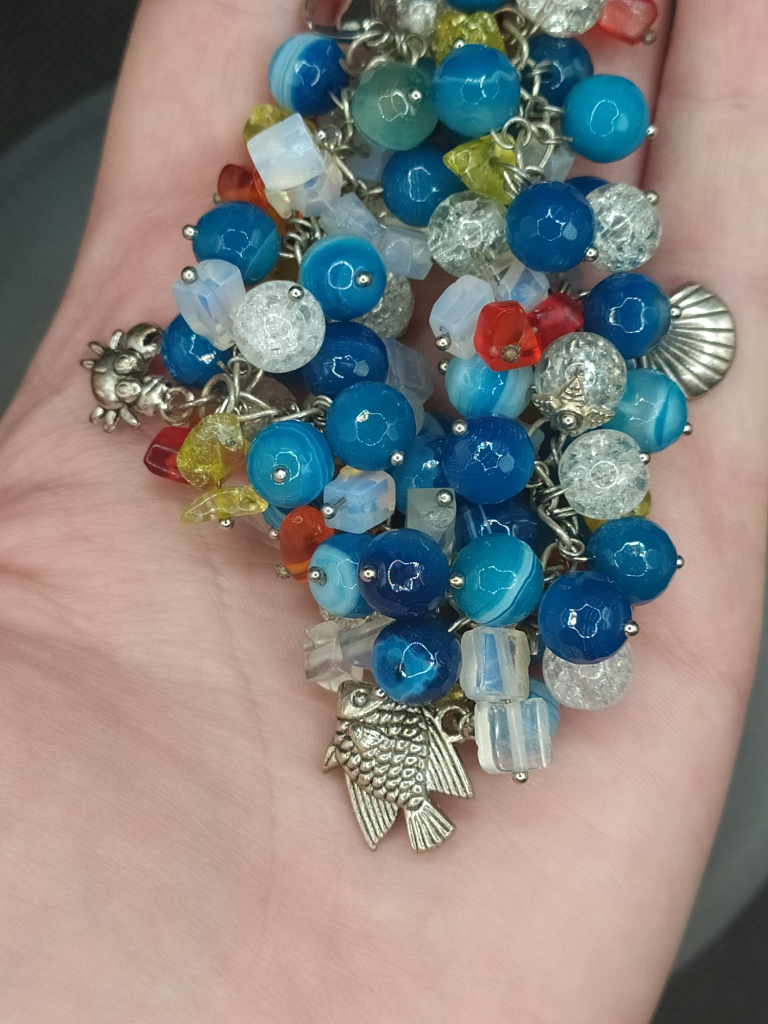 Летний морской набор комплект браслет, сережки агат в коллекцию