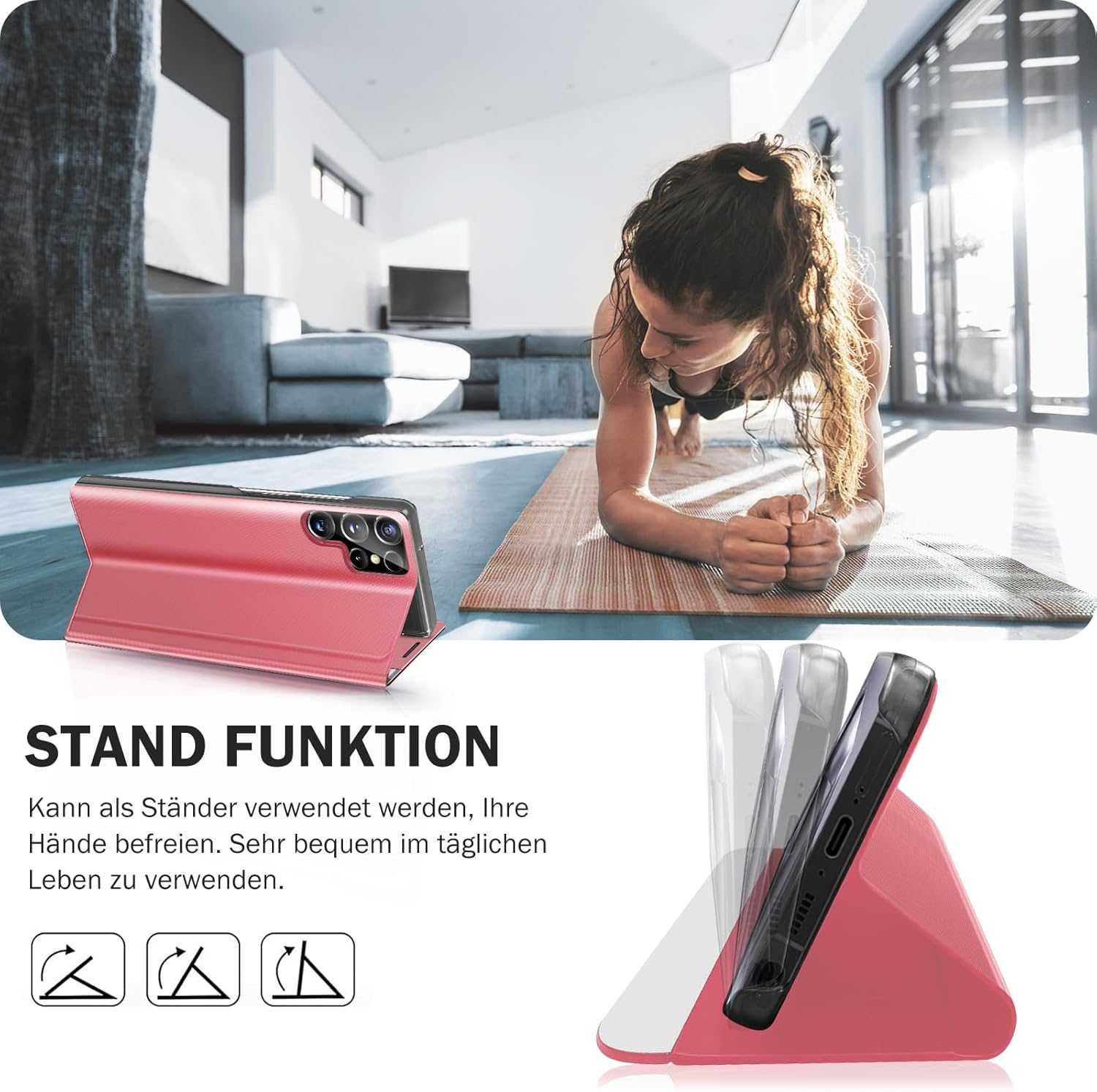 QISSY etui Clear View CASE Samsung Galaxy S24 Ultra róż z klapką