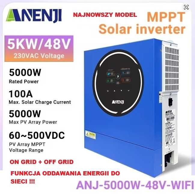 Anenji 5kW 48V, Nowy model, kolorowy wyświetlacz, On grid + Off grid
