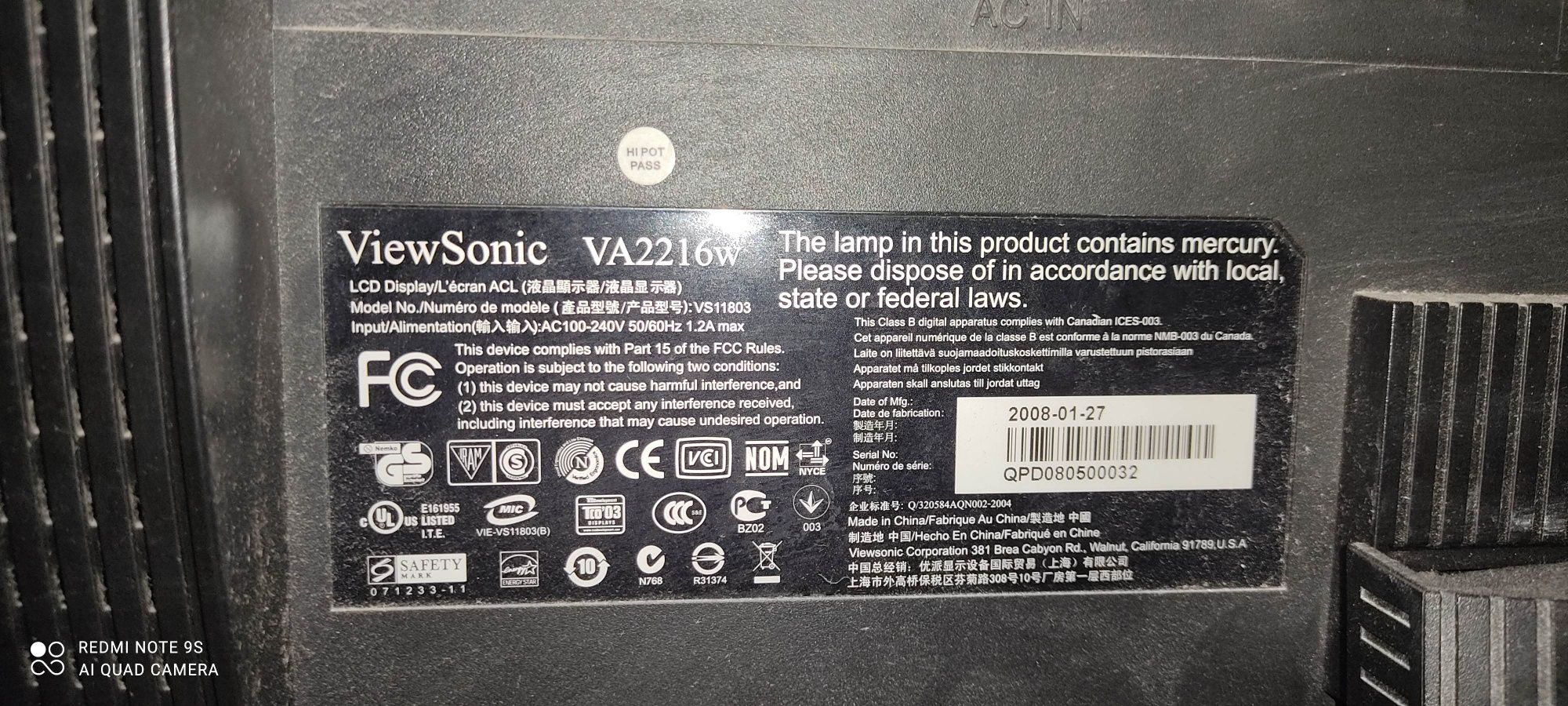 Monitor viewsonic va2216w