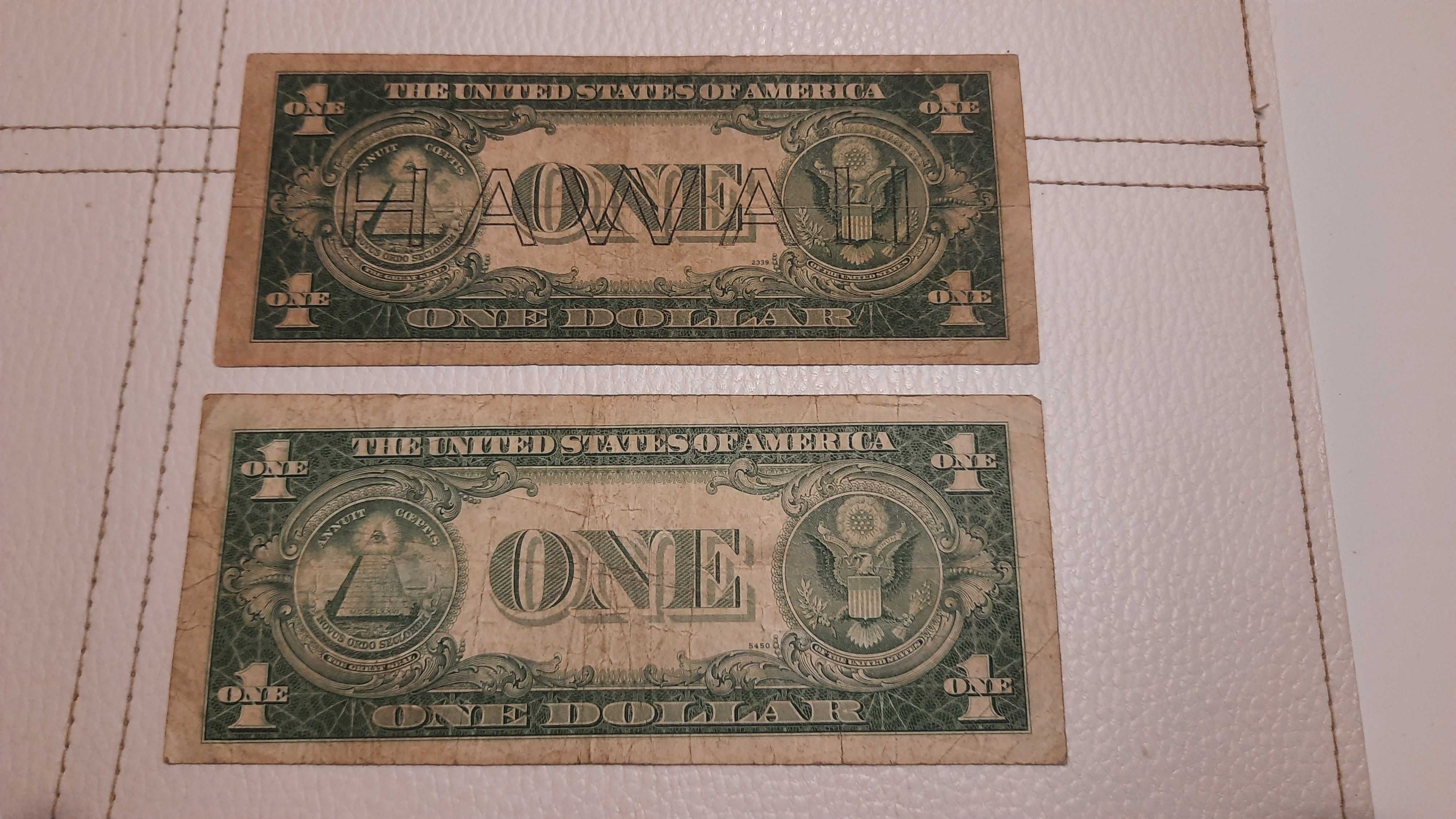 2 banknoty 1 USD silver cerificate niebieski i brązowa Hawaii 1935 rok