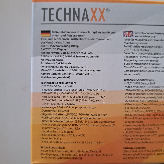 Technaxx kamera leśna z czujnikiem ruchu w nocy – czujnik PIR, diody L