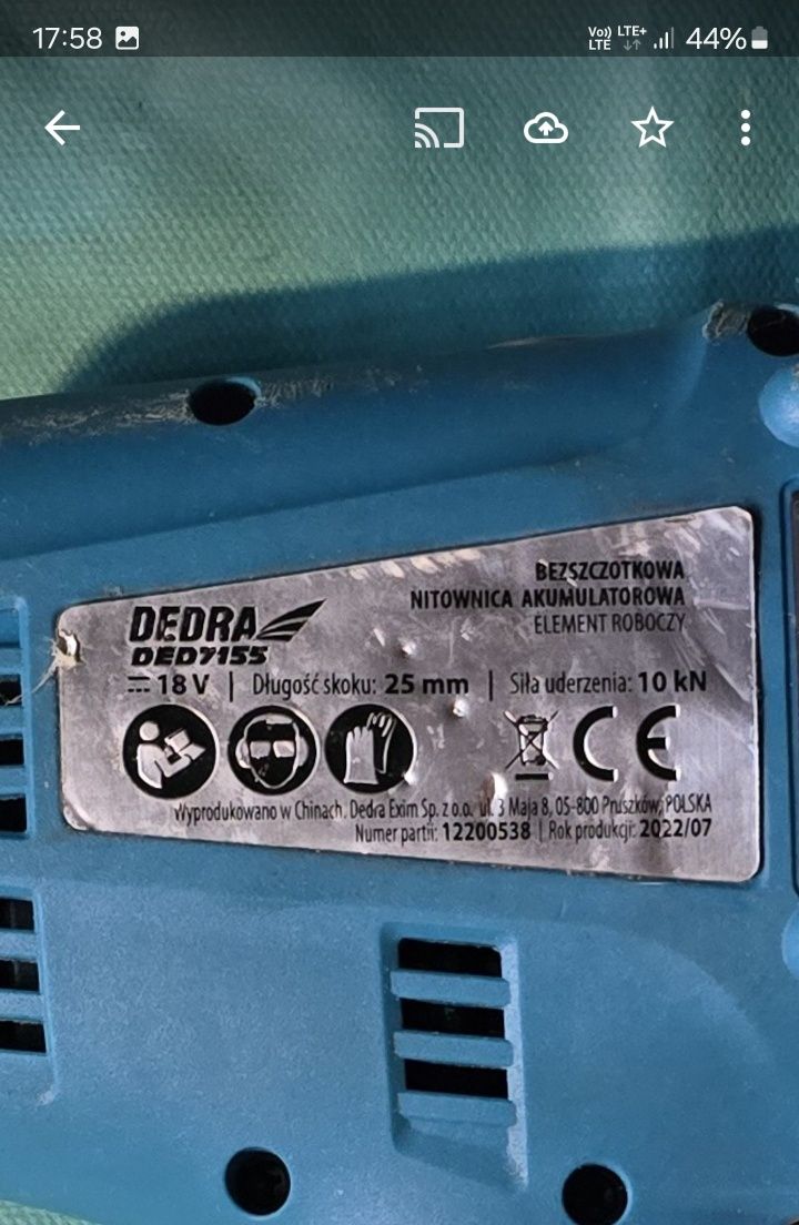 Nitownica akumulatorowa Dedra-DED7155. 10kN 18V.