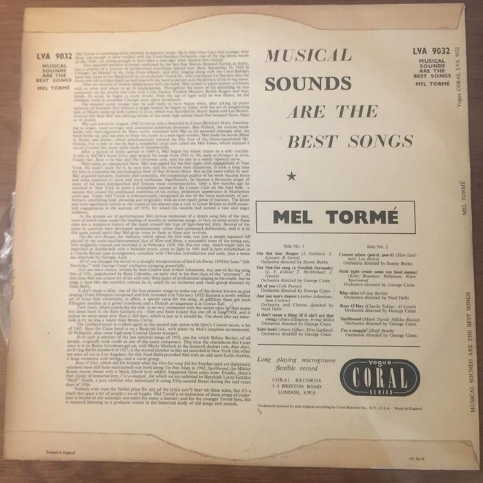 Vinil Mel Torme - musical sounds are the best songs - 1956 - GB