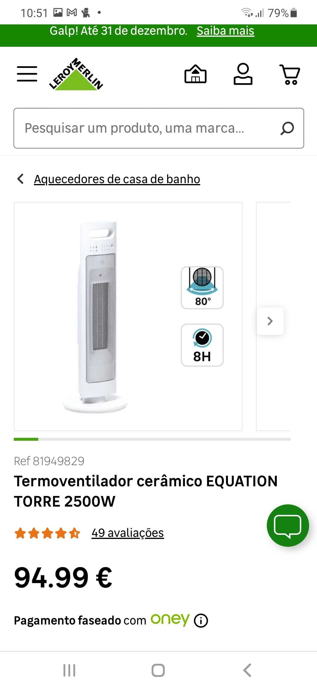 Aquecedor Elétrico 2500W Equation (Como Novo)