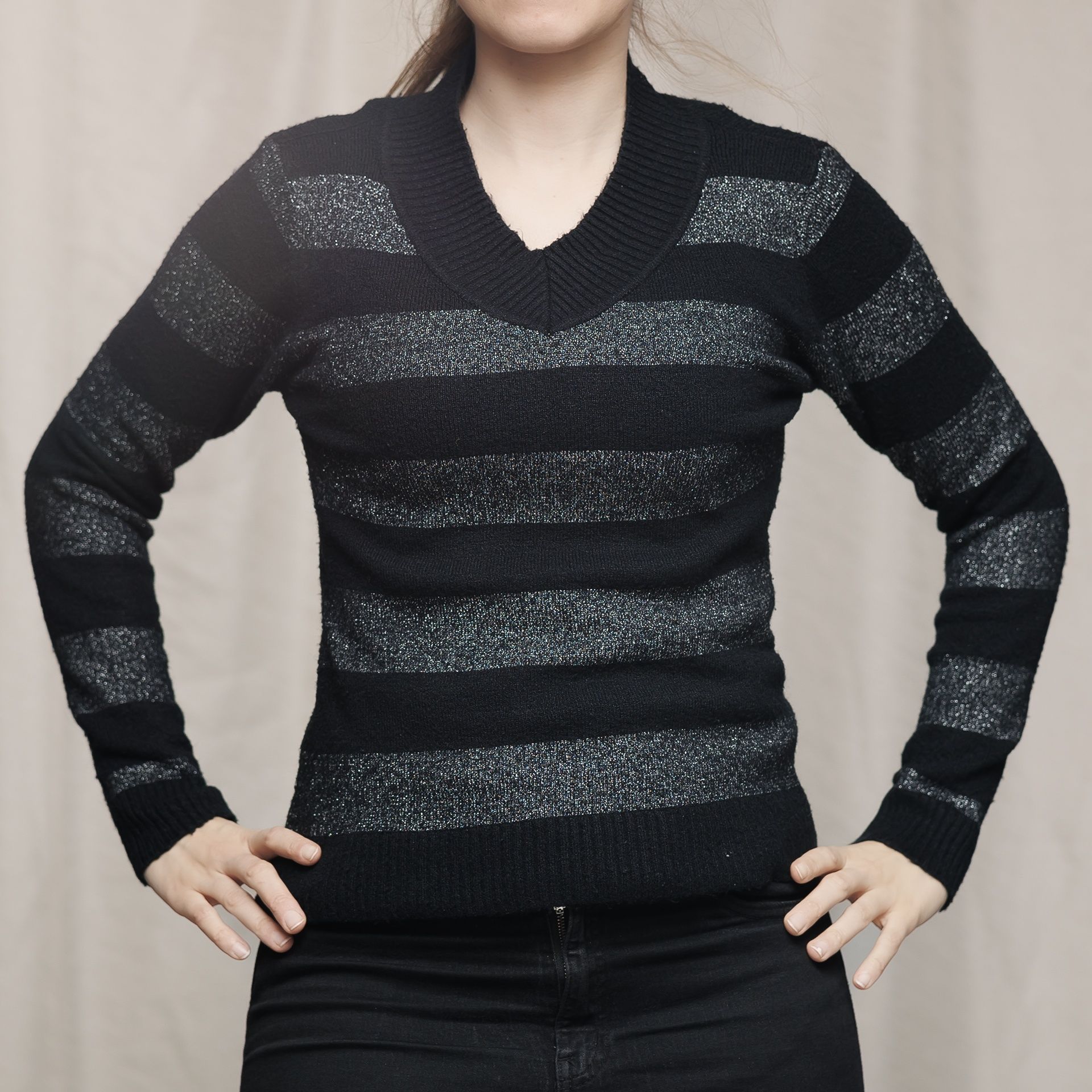 Sweter wełniany damski w paski aternative goth M 38