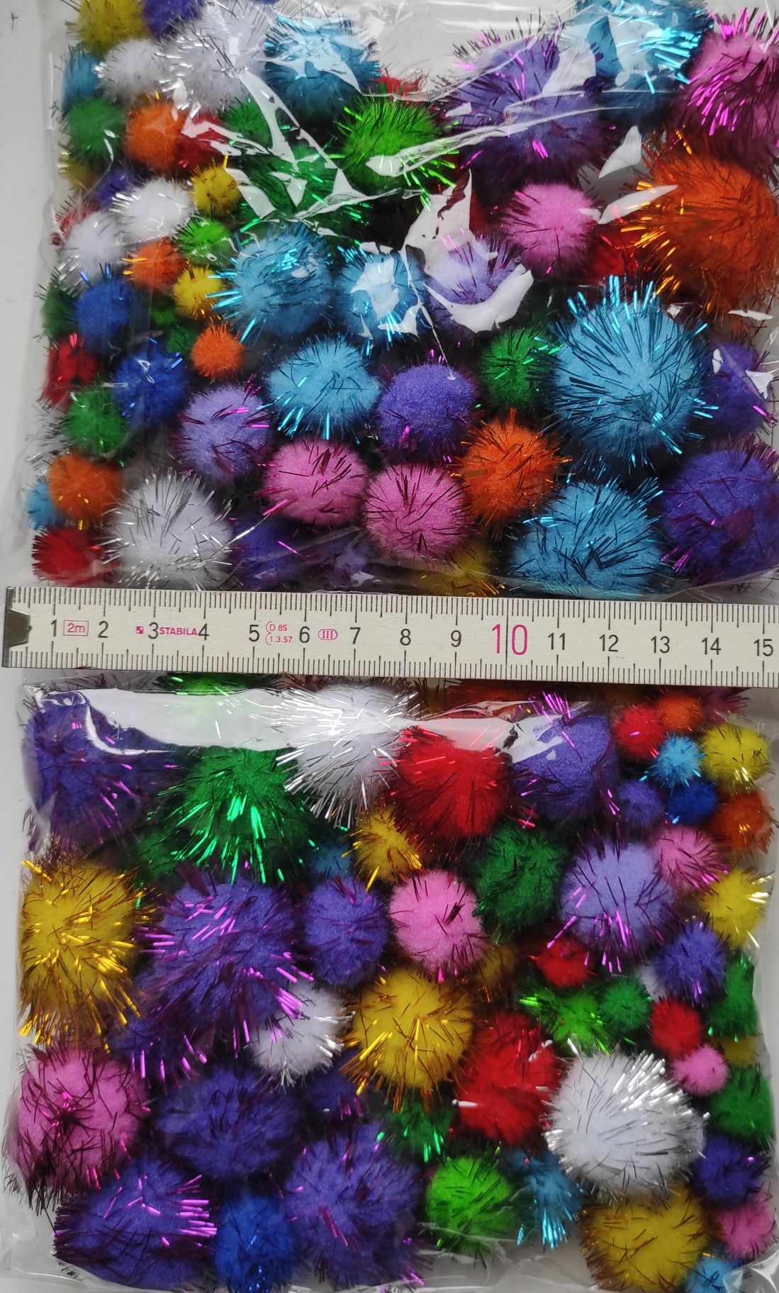250шт набор Помпоны разные цвета и размеры,  помпончики с люрексом