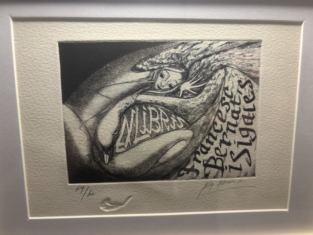 Akwaforta Exlibris Bookplate von Bea Nevoux-Erotik Leda und Schwan