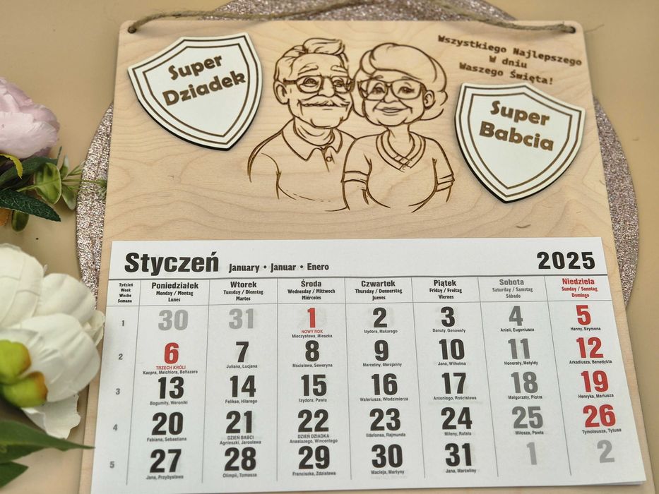 Kalendarz dla Babci i dziadka Dzień babci i dziadka grawer