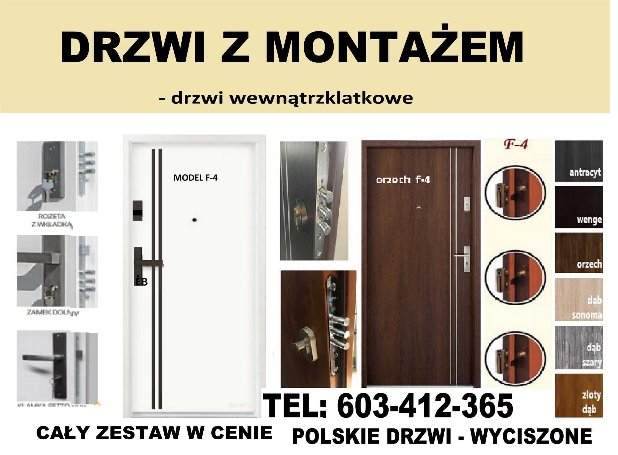 WEWNĄTRZKLATKOWE drzwi wejściowe do mieszania z Montażem- zewnętrzne