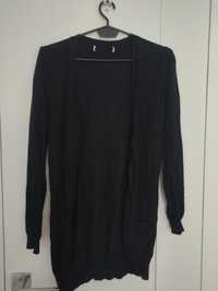 Czarny dłuższy sweter kardigan rozpinany 40