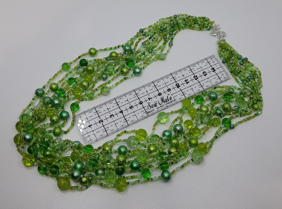 Naszyjnik Orientalna kaskada zieleń lata warstwowy masywny Handmade
