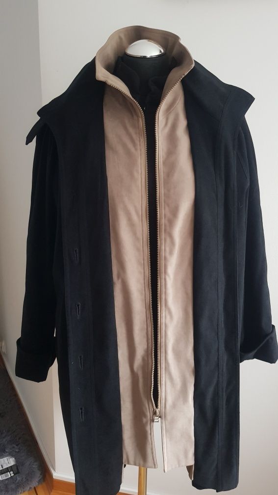 Czarny płaszcz z beżowymi wstawkami, wiosenny, rozmiar 48/50, 5XL