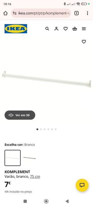 Varão de 75cm com marcas de uso