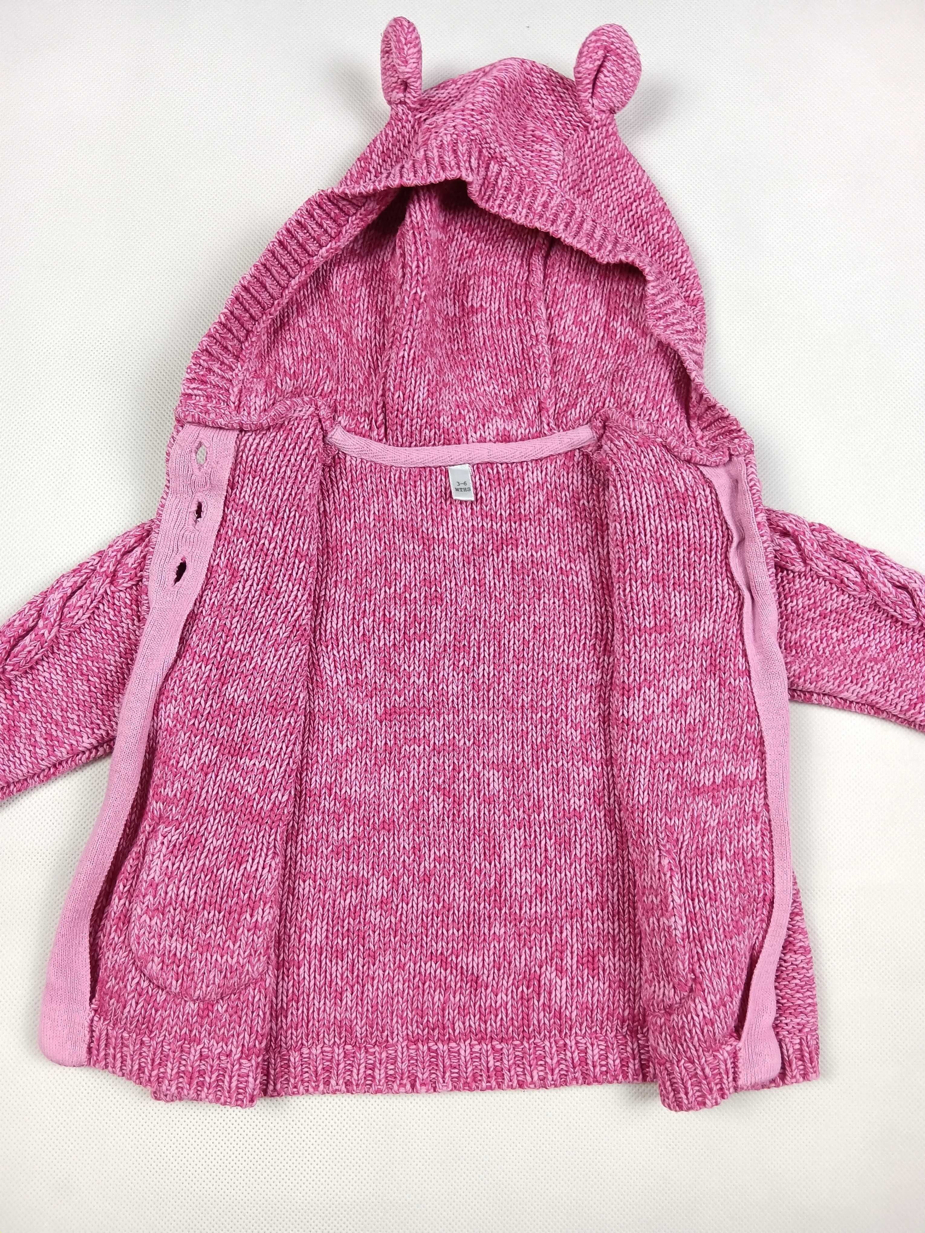 Różowy rozpinany sweterek dziecięcy z kapturem 68 /3-6 miesięcy