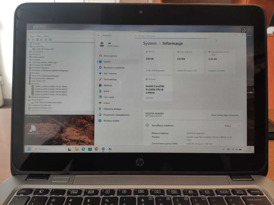 HP 820 G3 i5 4x2,5GHz 8GB SSD 256GB FHD 12,5" W11 mały poręczny