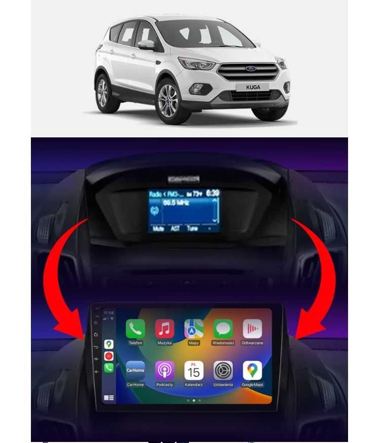 Radio android CarPlay Android Auto 2+32 Ford Kuga 2013 - 2018