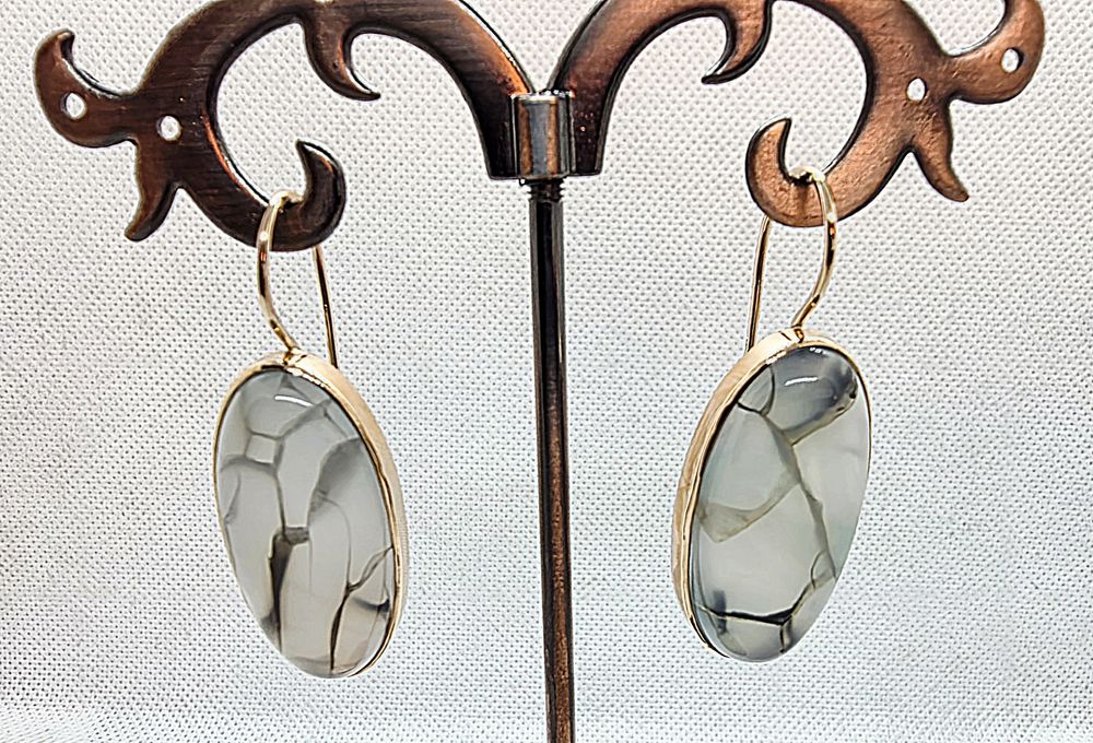 Okazja 185zł za gram.Złote duże kolczyki z  Agatem 585 14k