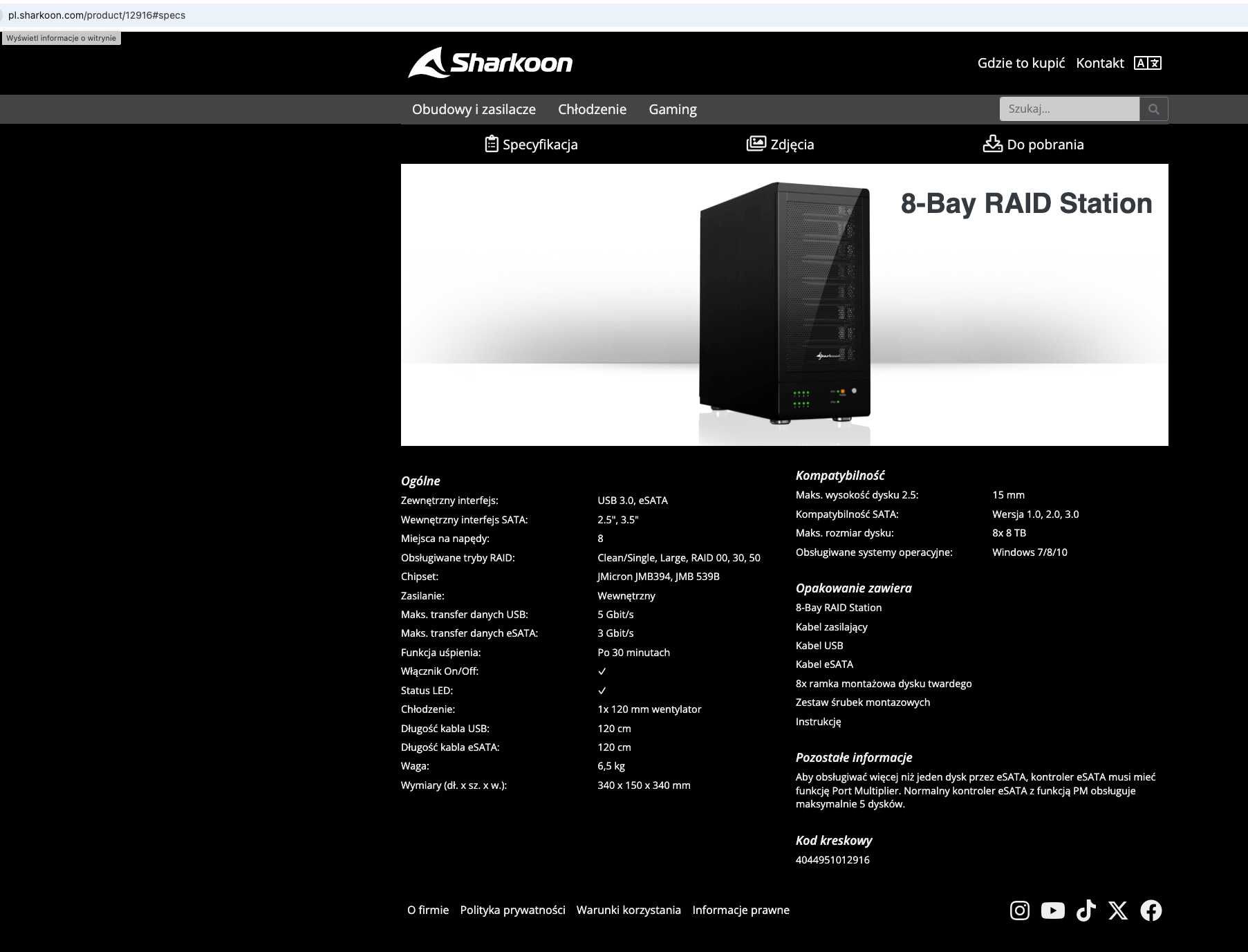 Obudowa Sharkooon na 8 dysków nie Funtec USB esata z dyskami