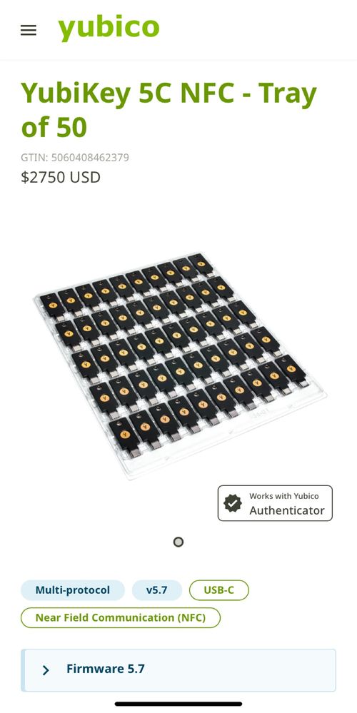 Ключ безпеки YubiKey 5C NFC прошивка 5.7.4