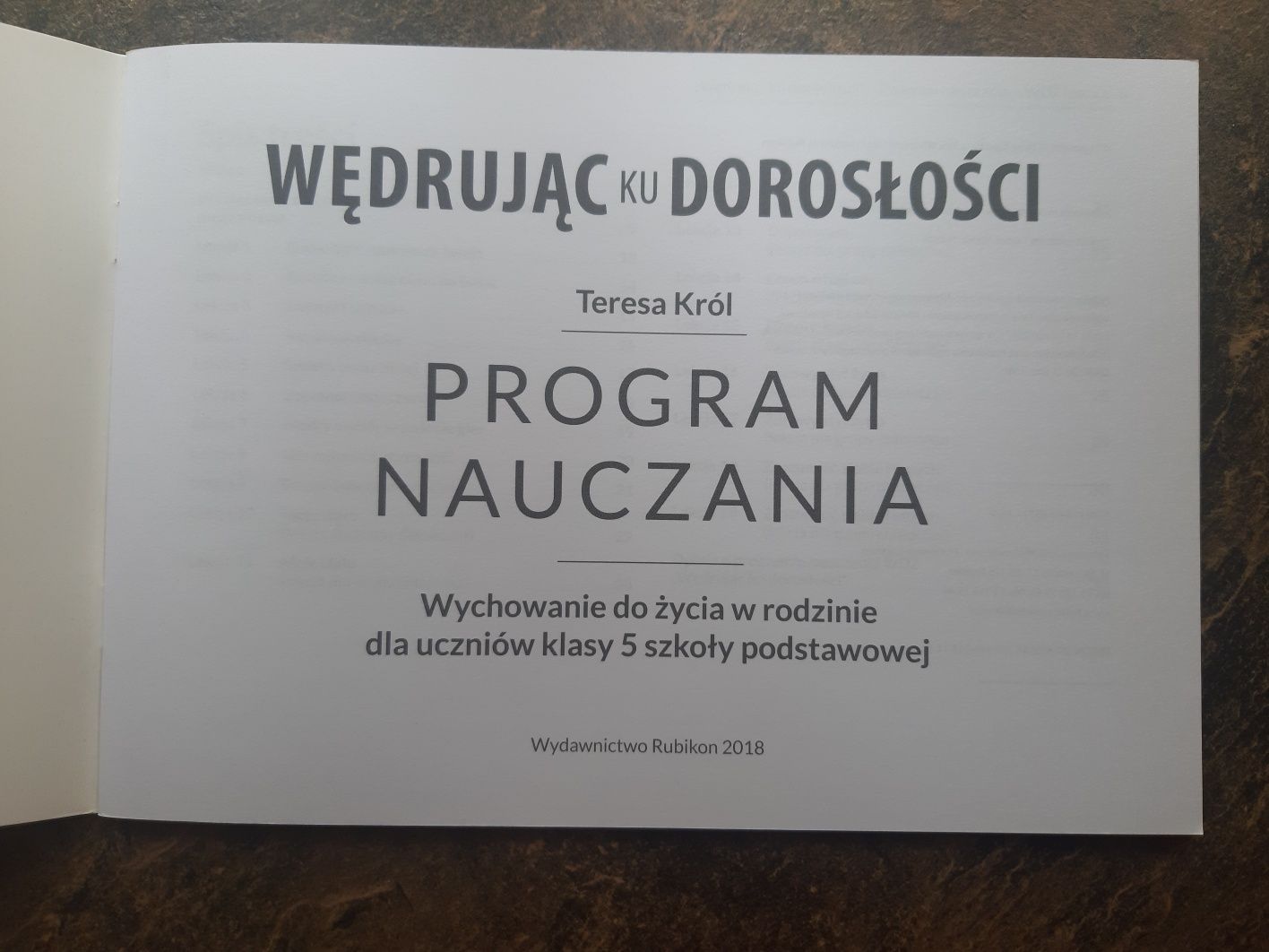 Program nauczania Wędrując ku dorosłości kl. 5 SP Rubikon