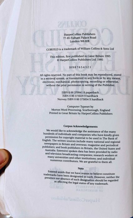 Cobuild English Dictionary Paperback 1989