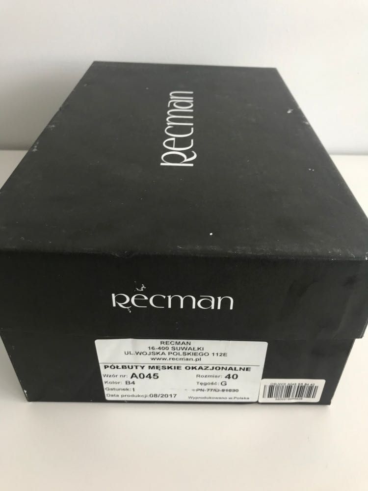 Buty męskie skórzane półbuty brązowe Recman model A045 rozmiar 40