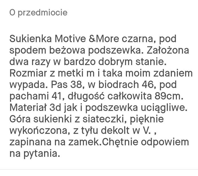 Sukienka czarna Motive& More rozmiar 38