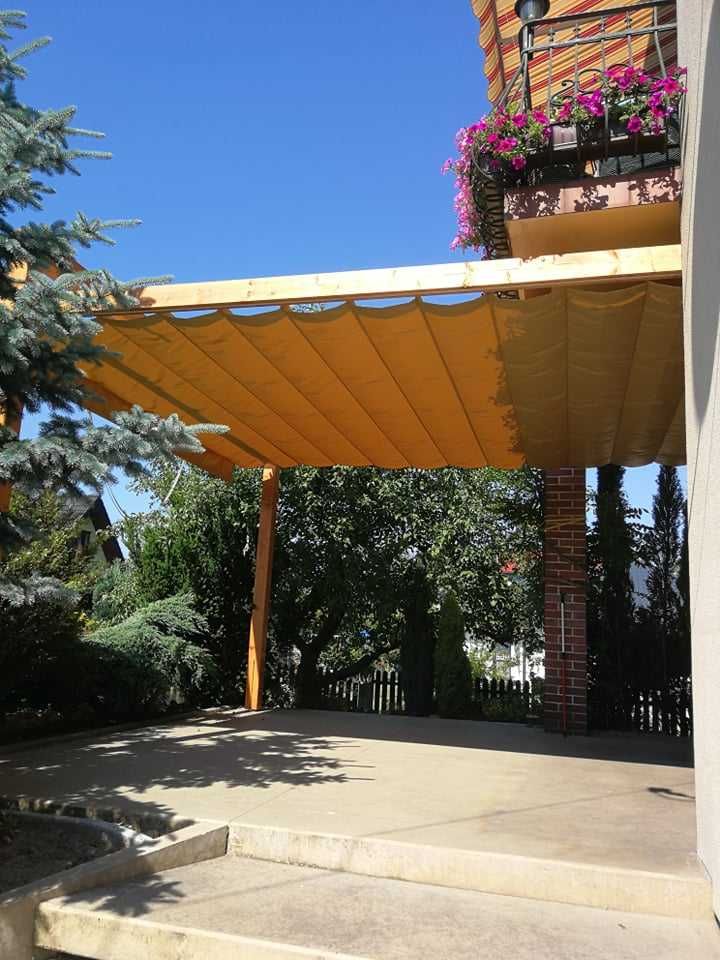 Zadaszenia materiałowe tarasu żagle ogrodowe roleta rzymska pergola