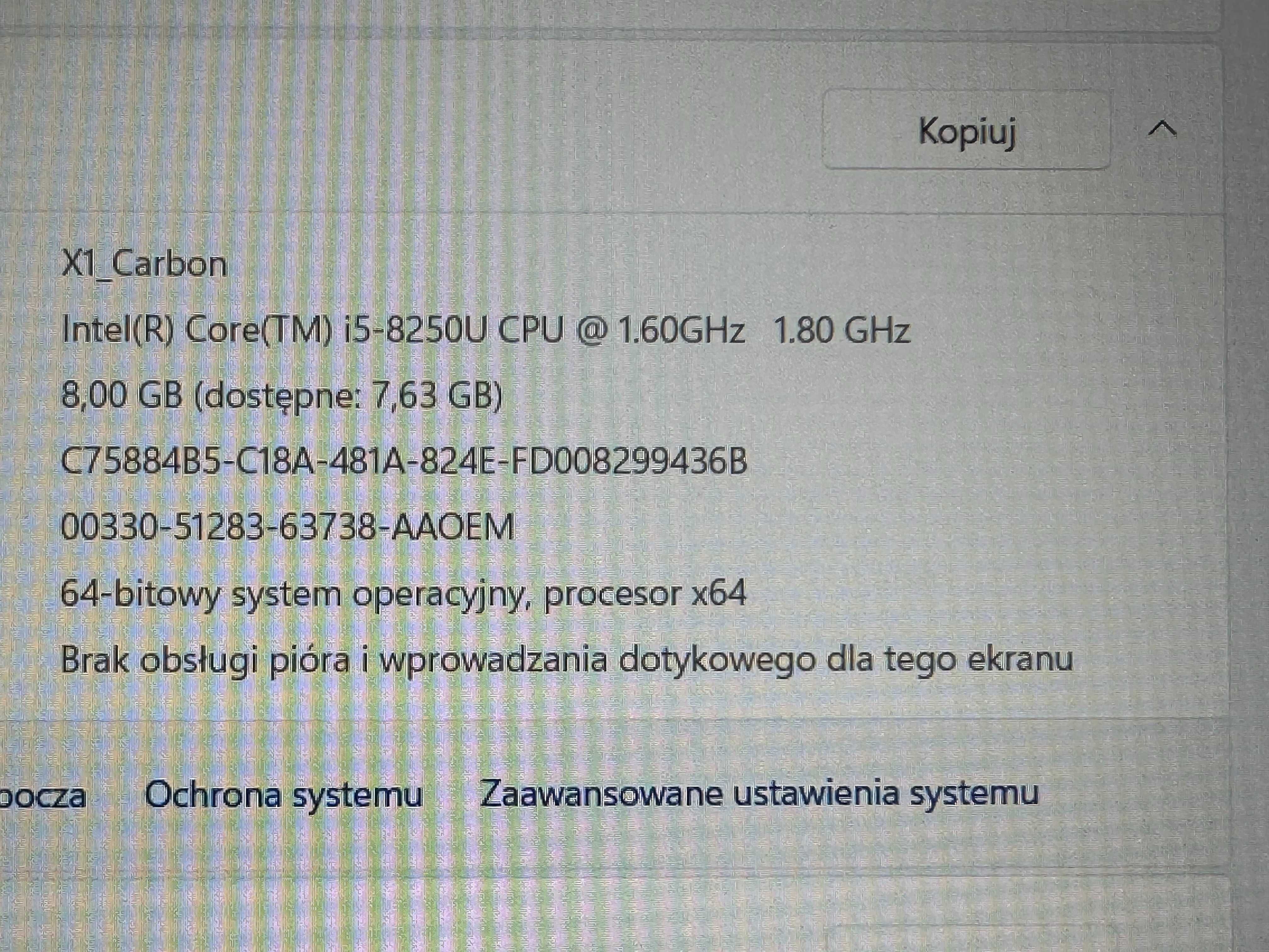 Lenovo ThinkPad Carbon X1 G6 i5-8250U 8GB 256 Win11 PRO 14" FHD