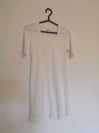 Biała bluzka koszulka bez nadruków gładka długa tunika